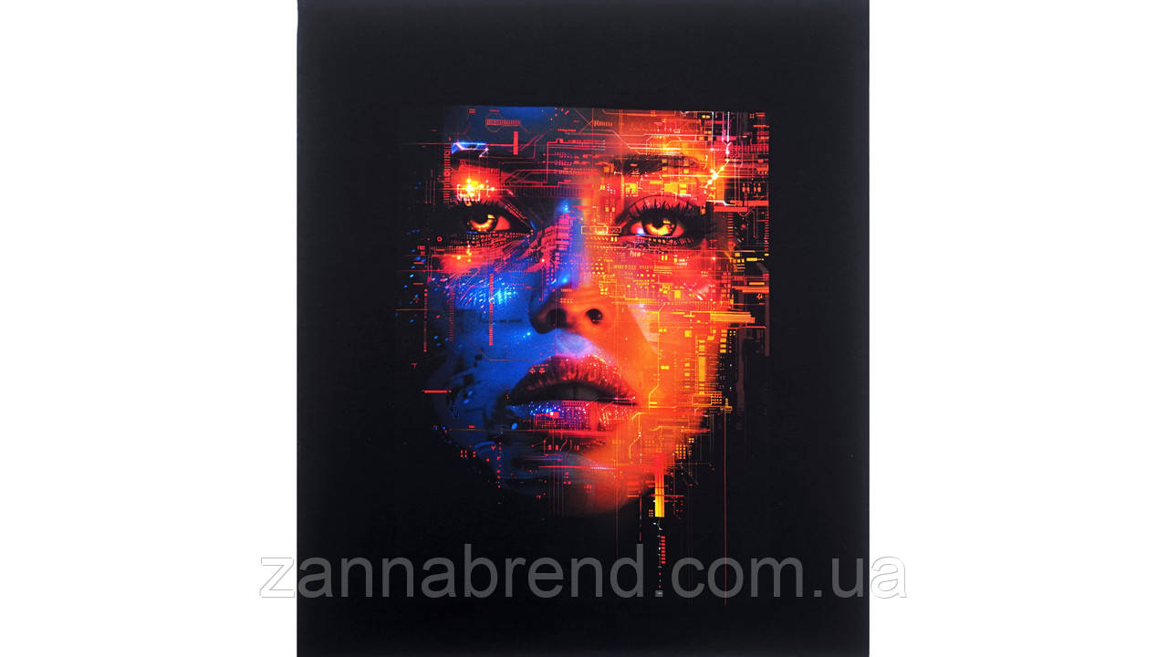 Стрейч-кулір (Супрем) колір чорний Купон 67 × 58 см "Неоновий погляд" (Туреччина), фото 1