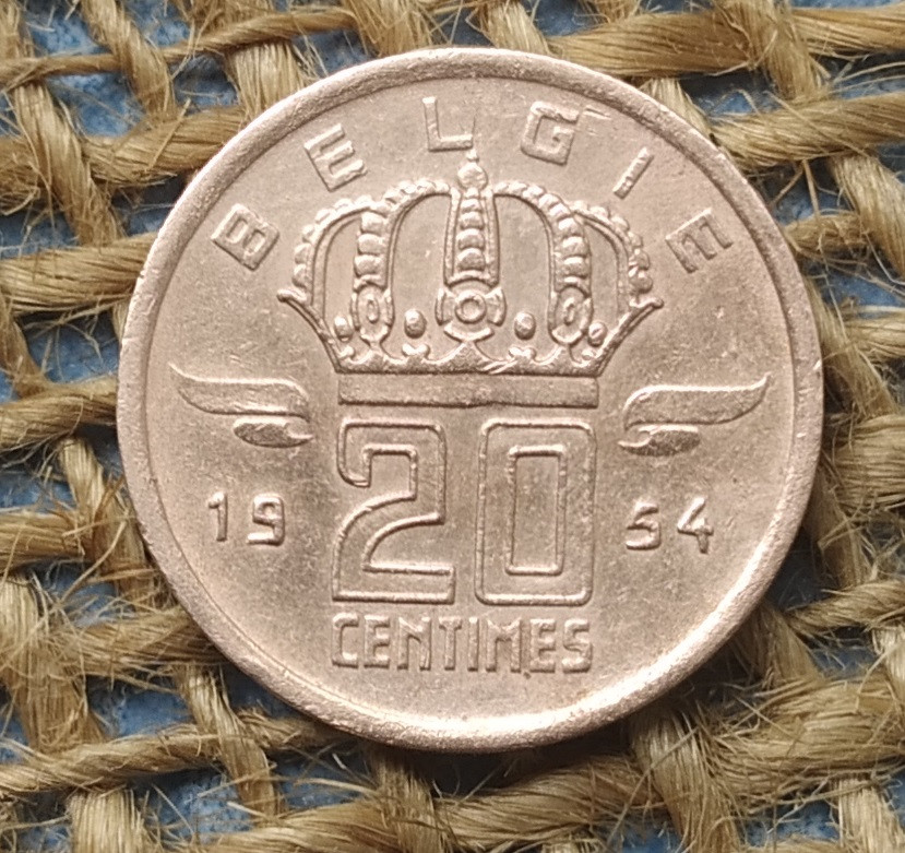 20 сантимiв 1954 року. Бельгiя
