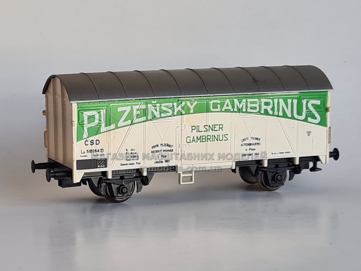 Roco модель 2х осного критого вагона Bierwagen Pilsner Gambrinus CSD, масштаб H0, 1:87, фото 1