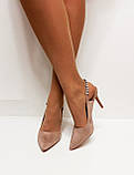Бежеві замшеві туфлі човники шпилька відкрита п'ятка 36 38 39 40, фото 3