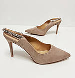 Бежеві замшеві туфлі човники шпилька відкрита п'ятка 36 38 39 40, фото 4