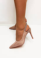 Бежеві замшеві босоніжки на шпильці відкрита п'ята 36 38 40