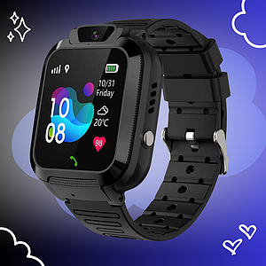Дитячий годинник Smart Baby Watch Q20 з GPS, SIM, дзвінками, камерою, SOS, IP67, чатом і сенсорним екраном Чорний