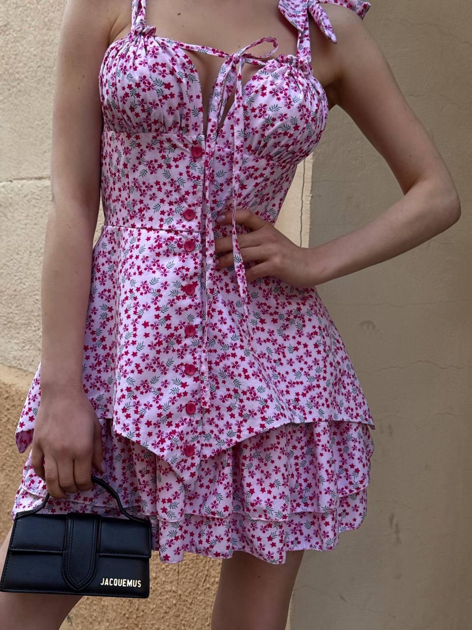 Жіноча літня сукня у квіточку із софту з баскою (Норма), фото 1