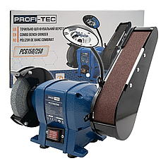 Потужний точильно-шліфувальний верстат (точило-гріндер) PROFI-TEC PCG150/250 : 250 Вт, 150 мм диск, стрічка 50*686 мм (006972)