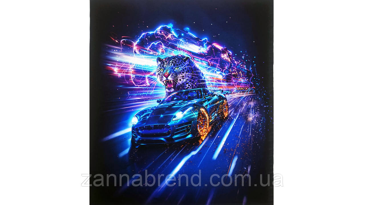 Стрейч-кулір (Супрем) колір чорно-синій Купон 67 × 58 см "Швидкість" (Туреччина), фото 1