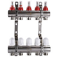 Колектор з вимірювачем витрат, регуляторами та кріпленням ECO 001D 1″x5