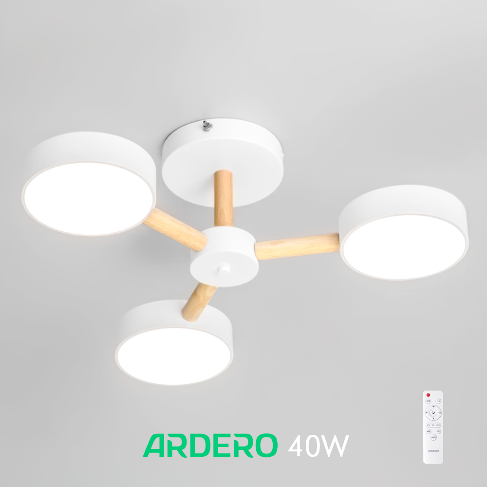 Люстра AL6193 ARD SCANDY 40Вт LED біла з деревом Ardero 3000-6500К 3200Lm керована світлодіодна з пультом ДУ Ø580х160мм
