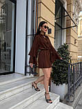 Коричневе вільне легке плаття шовковистого крепу в стилі бохо, фото 8