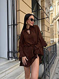 Коричневе вільне легке плаття шовковистого крепу в стилі бохо, фото 9