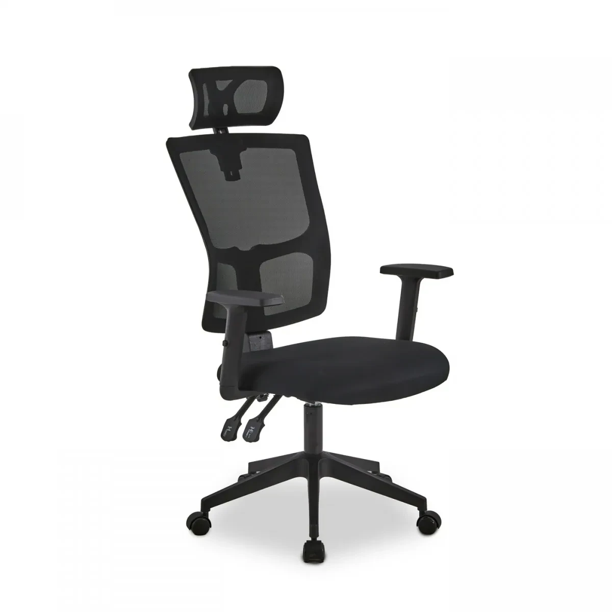 Стильне офісне крісло на колесах з ергономічною спинкою із сіткової тканини та регуляцією підголівника, чорне, фото 1
