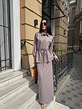 Сіро-бежевий жіночий костюм із віскозного льону: сорочка та спідниця максі, фото 4