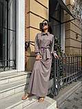 Сіро-бежевий жіночий костюм із віскозного льону: сорочка та спідниця максі, фото 8