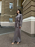 Сіро-бежевий жіночий костюм із віскозного льону: сорочка та спідниця максі, фото 5