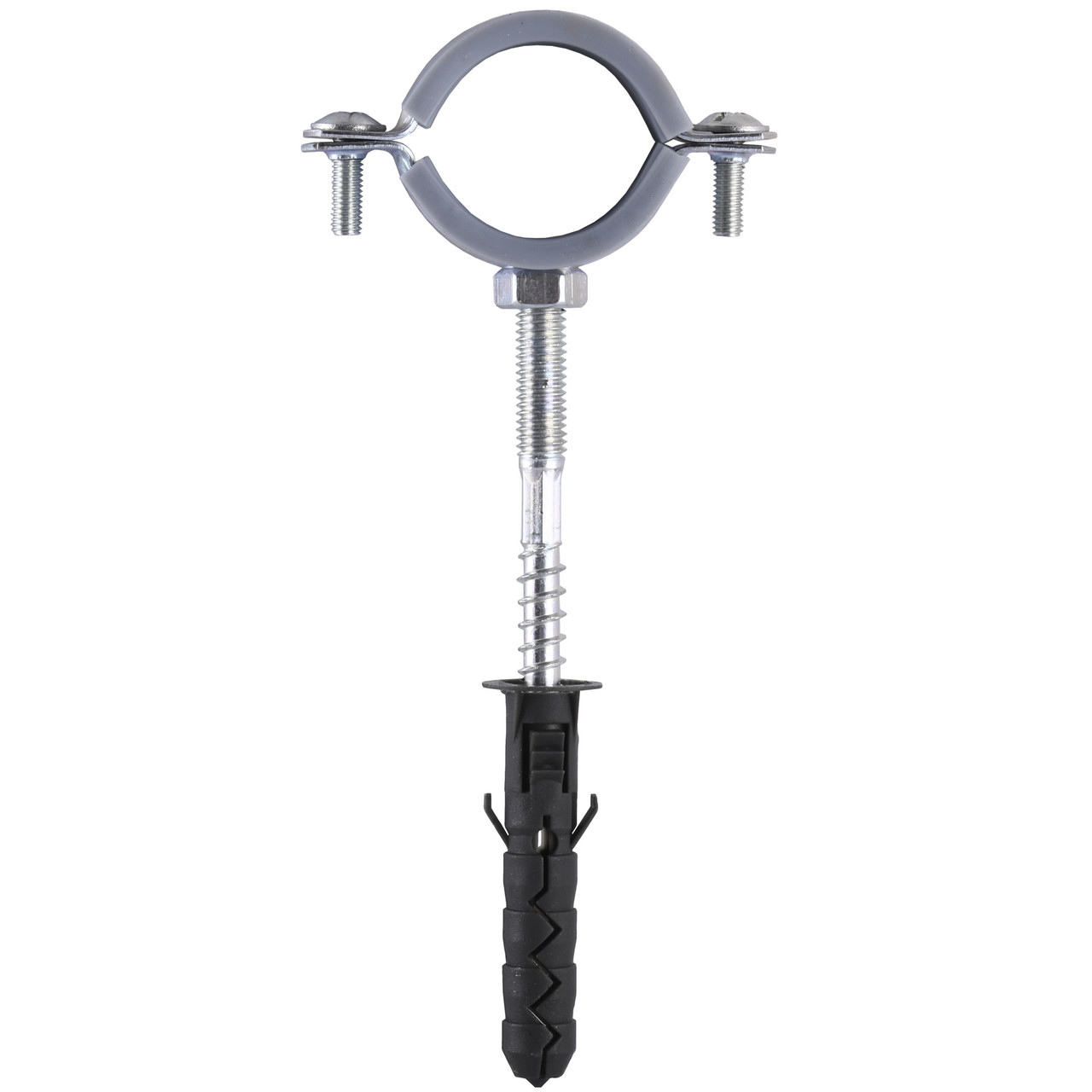 Хомут в зборi CR   1″ (32-37мм) з гвинтом-шурупом 8*80 та дюбелем в уп., сірий, фото 1