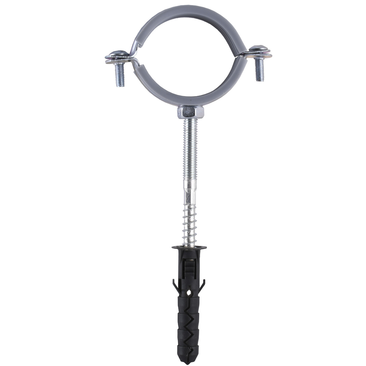 Хомут в зборi CR  1 1/2″ (47-53мм) з гвинтом-шурупом 8*100 та дюбелем в уп., сірий, фото 1