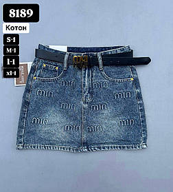 Жіноча джинсова шорти-спідниця 8189 синій/чорний джинс S,M,L,XL уп.4 шт