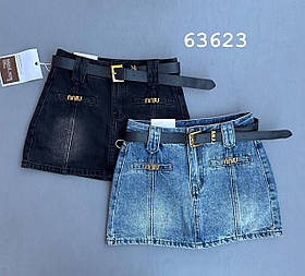 Жіночі джинсові шорти-спідниця 63623 (синій/чорний джинс) S,M,L,XL упаковка 4 шт