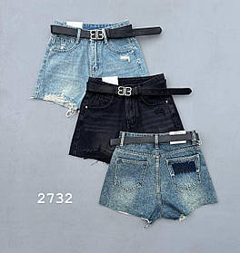 Жіночі джинсові шорти з потертостями – 2732 синій/чорний джинс S,M,L,XL упаковка 4 шт
