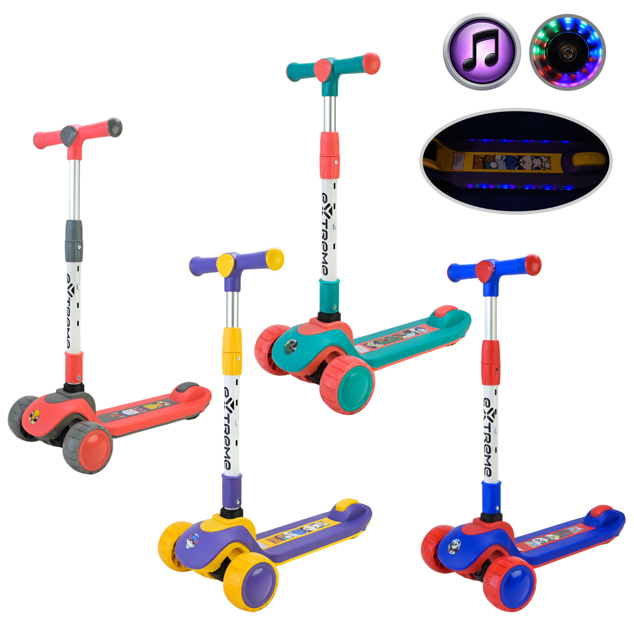 Самокат дитячий 3-х коліс  арт. SC812 (8шт)  4 кольори, 2 колеса, PU світло, заднє пластик,складний у пакеті
