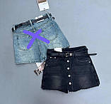 Жіноча джинсова спідниця-шорти  8163 синій/чорний джинс S,M,L,XL упаковка 4 шт, фото 2
