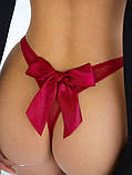 Бордові трусики в сіточку з бантиком на попі, жіночі трусики-стрінги на високій посадці розмір 44-46, фото 4