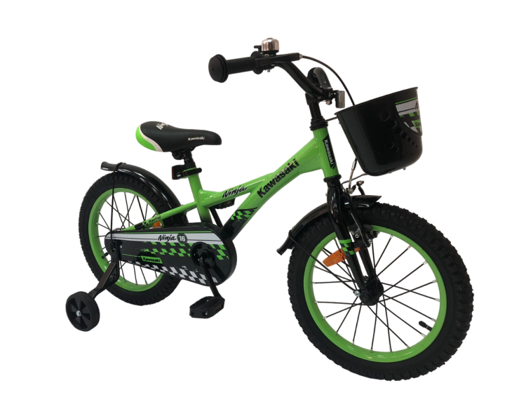 Дитячий велосипед 20 дюймів Kawasaki-Ninja K2020, зелений, з кошиком та допоміжними колесами, фото 1