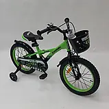 Дитячий велосипед 20 дюймів Kawasaki-Ninja K2020, зелений, з кошиком та допоміжними колесами, фото 2