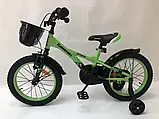 Дитячий велосипед 20 дюймів Kawasaki-Ninja K2020, зелений, з кошиком та допоміжними колесами, фото 3