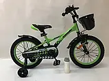 Дитячий велосипед 20 дюймів Kawasaki-Ninja K2020, зелений, з кошиком та допоміжними колесами, фото 4