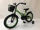 Дитячий велосипед 20 дюймів Kawasaki-Ninja K2020, зелений, з кошиком та допоміжними колесами, фото 5