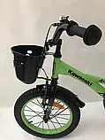 Дитячий велосипед 20 дюймів Kawasaki-Ninja K2020, зелений, з кошиком та допоміжними колесами, фото 9