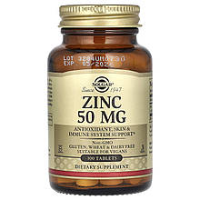 Глюконат цинку, Zinc, Solgar, 50 мг, 100 таблеток