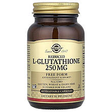 Глутатіон, L-Glutathione, Solgar, знижений, 250 мг, 60 рослинних капсул