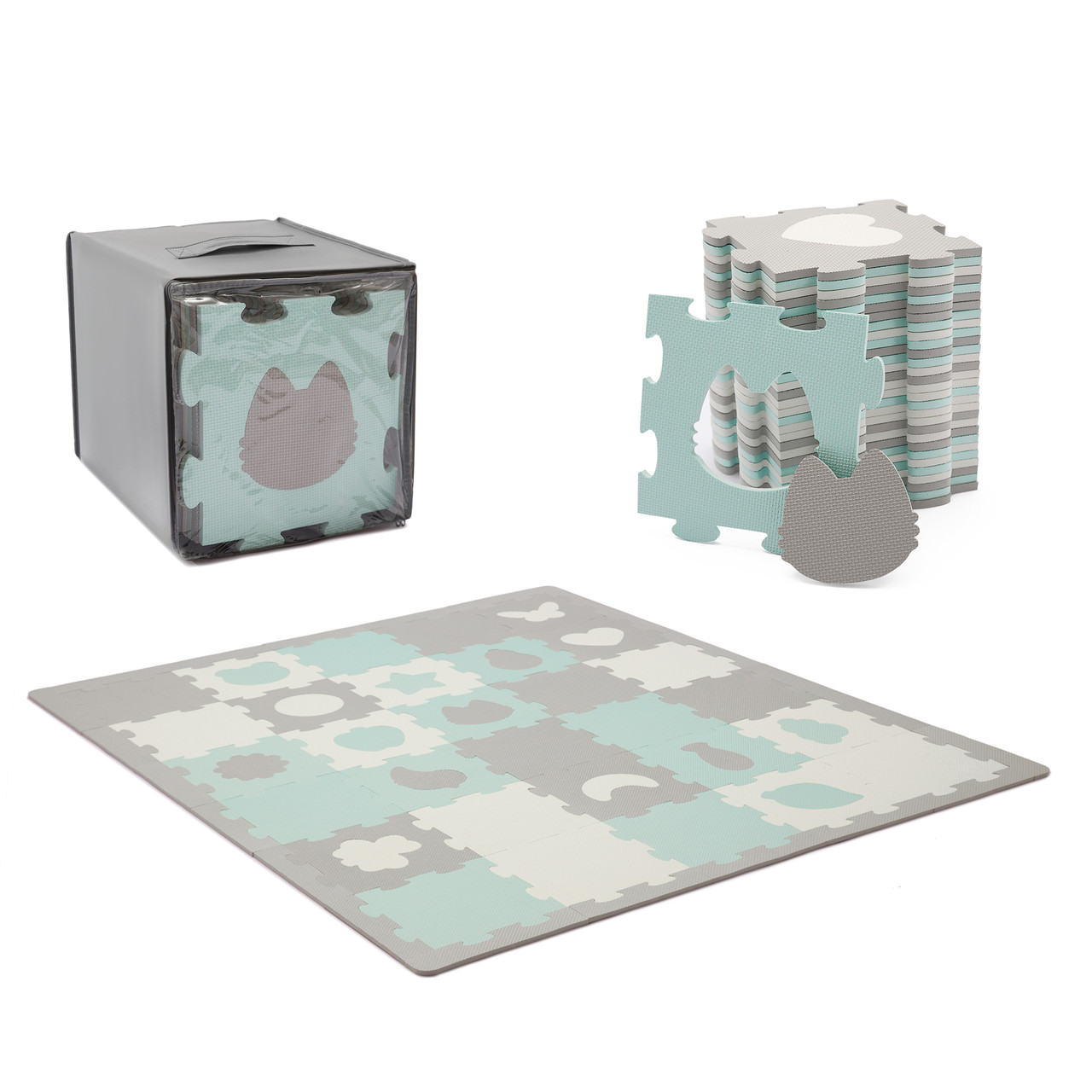 Килимок-пазл Kinderkraft Luno Shapes Mint, 30 елементів (KPLUSH00MIN0000)