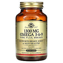 Омега 3-6-9, Omega 3-6-9, Solgar, 1300 мг, 60 гелевих капсул
