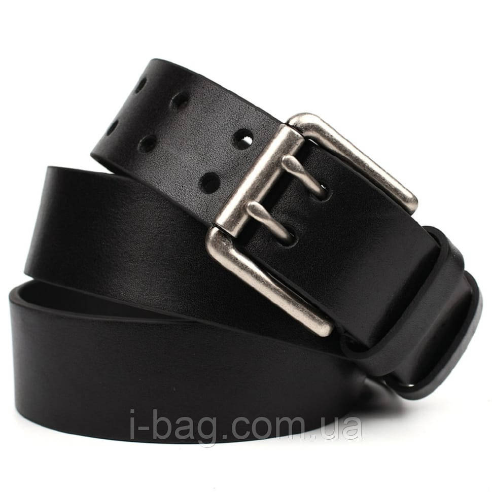 Ремінь зі шкіри буйвола st044624-2 чорний 40 мм, офіцерський, на два язички, фото 1