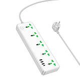 Мережевий фільтр HOCO AC13A на 5 розеток + 3 USB + USB-C, 17 W, 220 В, кабель 1,5 м, White, Box, фото 2