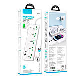 Мережевий фільтр HOCO AC13A на 5 розеток + 3 USB + USB-C, 17 W, 220 В, кабель 1,5 м, White, Box, фото 4