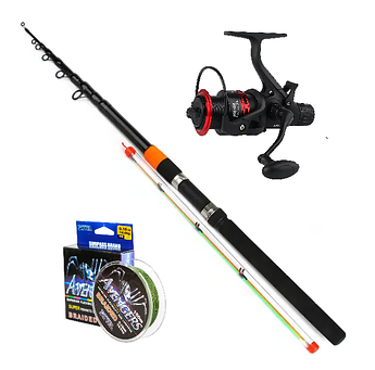 Набір телескоп фідерний "Fish King Travel Feeder" 3,3 м тест 120 г + котушка Lizard AO з бейтранером + шнур