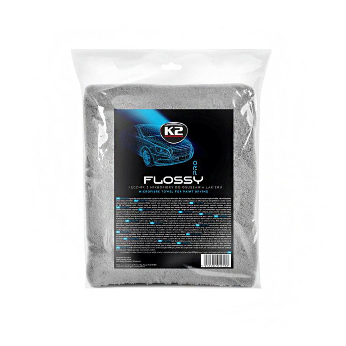 Рушник з мікрофібри K2 Flossy Pro для сушки лакофарбової поверхні трикотажний 90x60см, фото 1