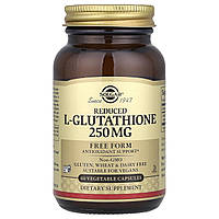 Глутатіон, L-Glutathione, Solgar, знижений, 250 мг, 60 рослинних капсул
