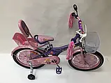 Дитячий велосипед 18 дюймів Racer-girl, двоколісний, з кошиком і сидінням для ляльки, фіолетовий, фото 4