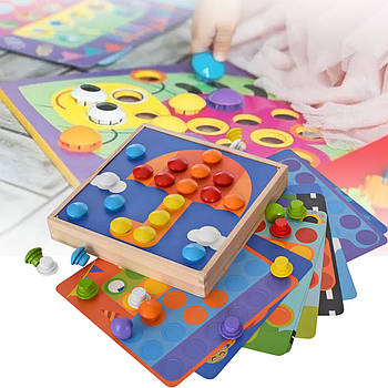 Дитячий розвиваючий центр-іграшка MD 1816 Дерев'яне ігрове поле Мозаїка зі змінними картками