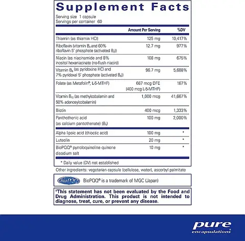 Ultra B-Complex with PQQ, Ультра комплекс вітамінів групи Б з PQQ, 60 капсул, строк 08/2027, фото 2