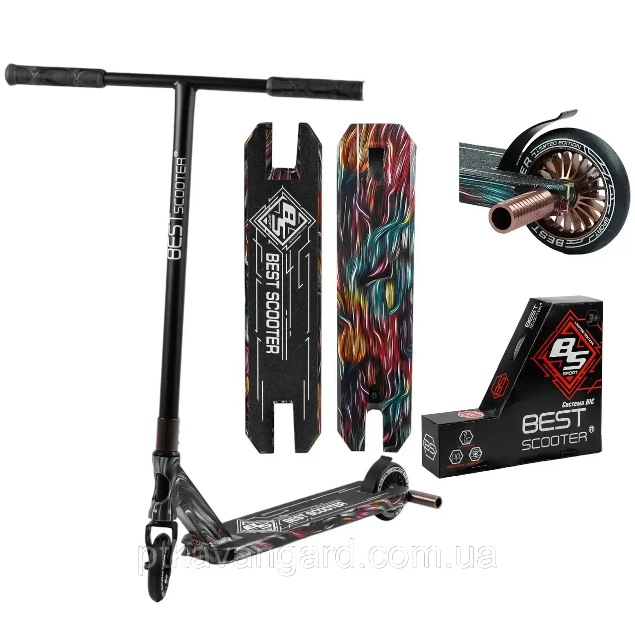 Трюковий самокат з принтом Best Scooter BS-99717 колеса 110 мм Пеги HIC-система чорний, фото 1