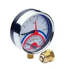 Термо-манометр для вимірювання тиску води та температури нижнє підкл. 1/2, радіальний Ø80 мм 0-6 BAR, 120°