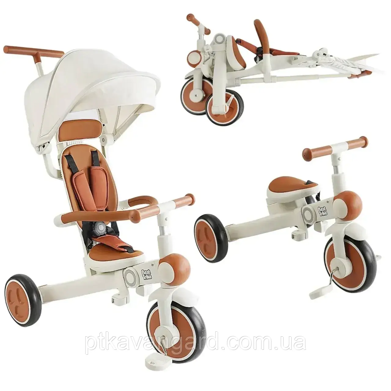 Триколісний велосипед-трансформер 2в1 з батьківською ручкою та козирком складний Best Trike, фото 1