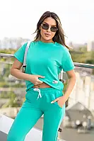 Літній спортивний костюм м'ятного кольору однотонні штани та футболка