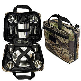 Комплект посуду для пікніка туристичний неіржавка сталь на 6 персон